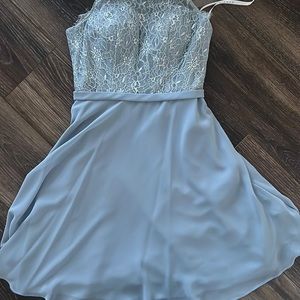 Azazie Dusty Blue Knee-length Bridesmaid dress! Dry Cleaned and Ready to Ship!